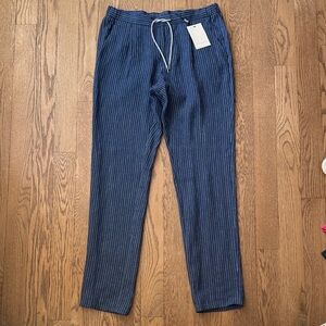 Suitsupply 100% Linen Pants – Blue Pinstripe – Size 36